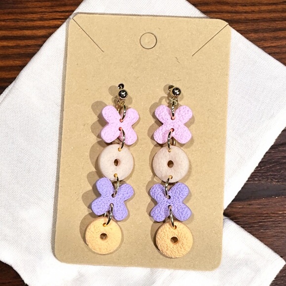 Valentines Pastel X’s and O’s Polymer Clay Dangle Earrings - Picture 2 of 2